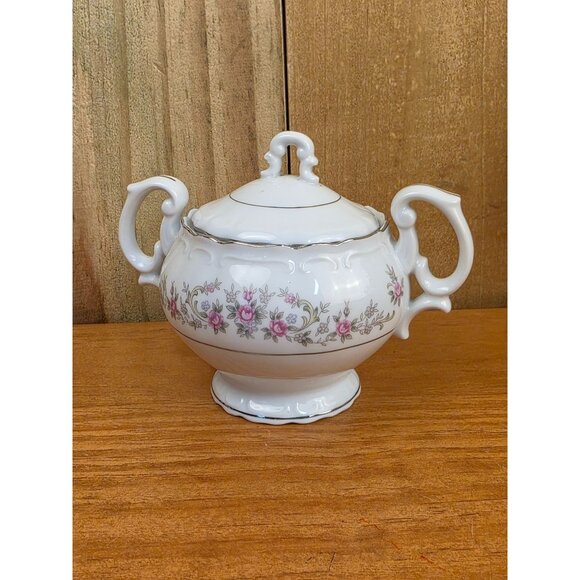 Vintage Porcelain Sugar Bowl With Lid & Floral Pink Rose Design - Picture 5 of 7